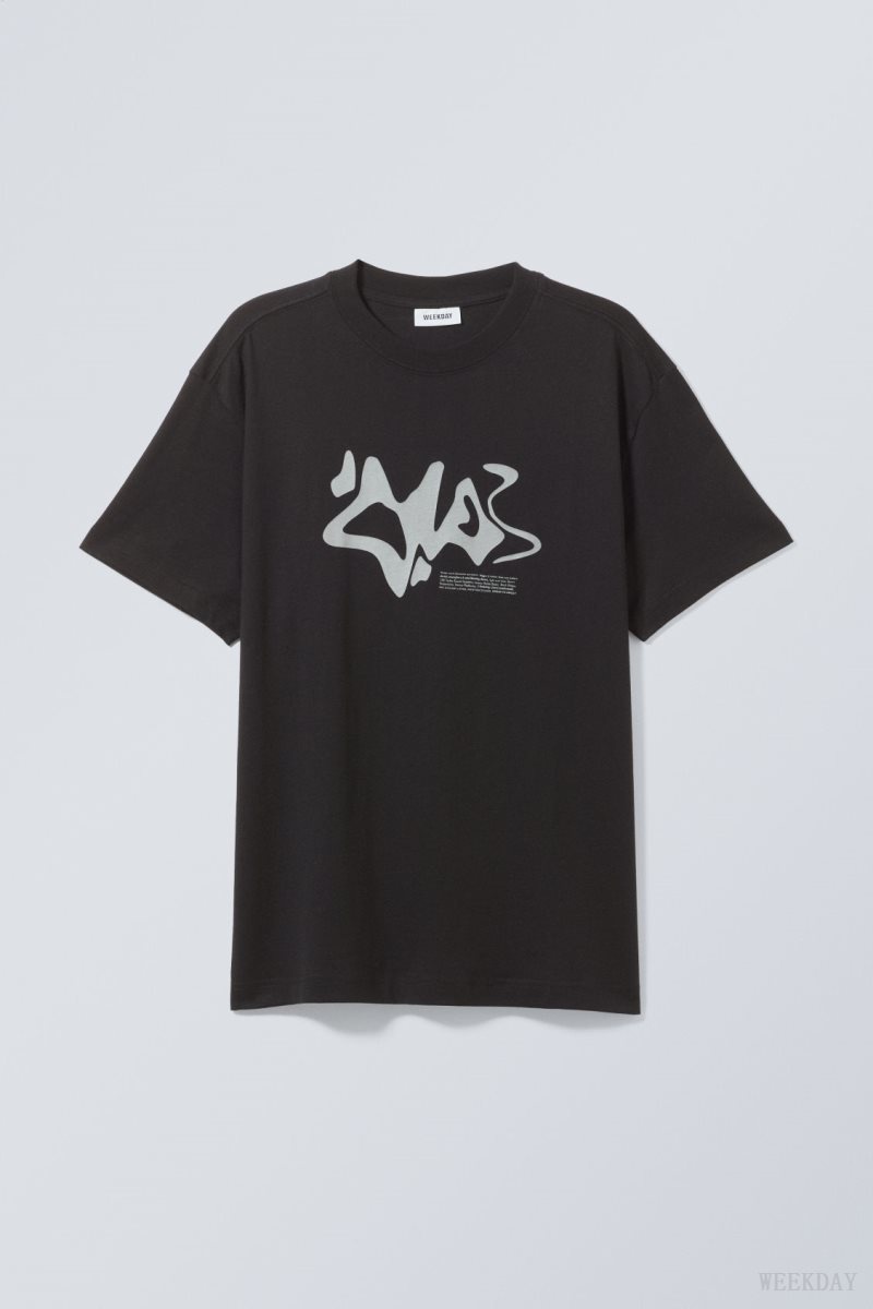 Weekday Oversized Graphic Printed T-shirt Black | MFNS7390