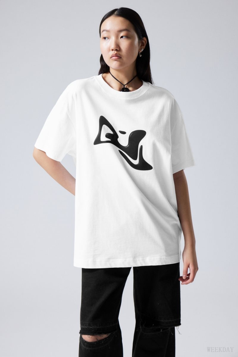 Weekday Oversized Graphic Printed T-shirt Liquid | XMFI6694