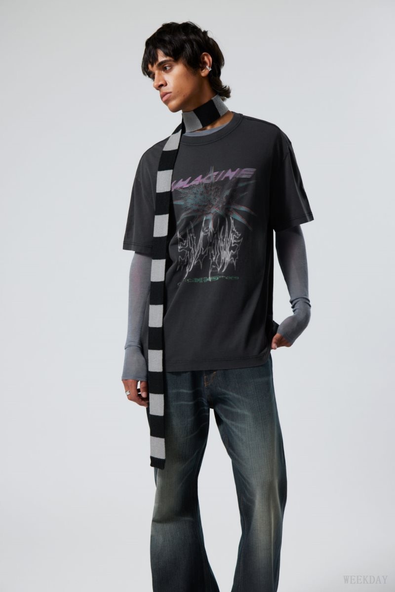 Weekday Oversized Graphic Printed T-shirt Black | LZRS3480