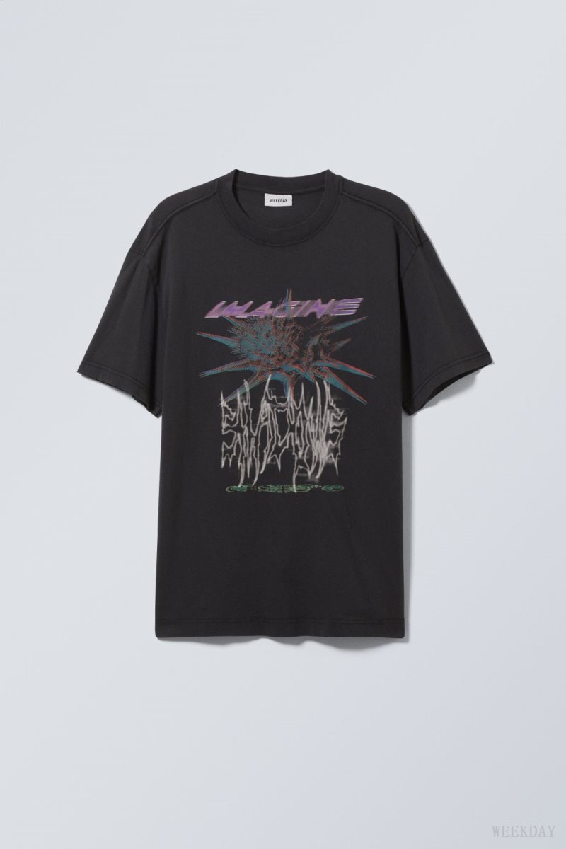 Weekday Oversized Graphic Printed T-shirt Black | LZRS3480