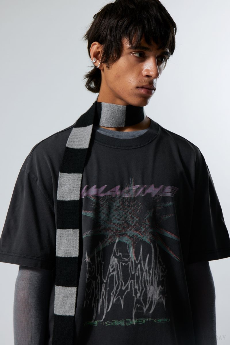 Weekday Oversized Graphic Printed T-shirt Black | LZRS3480