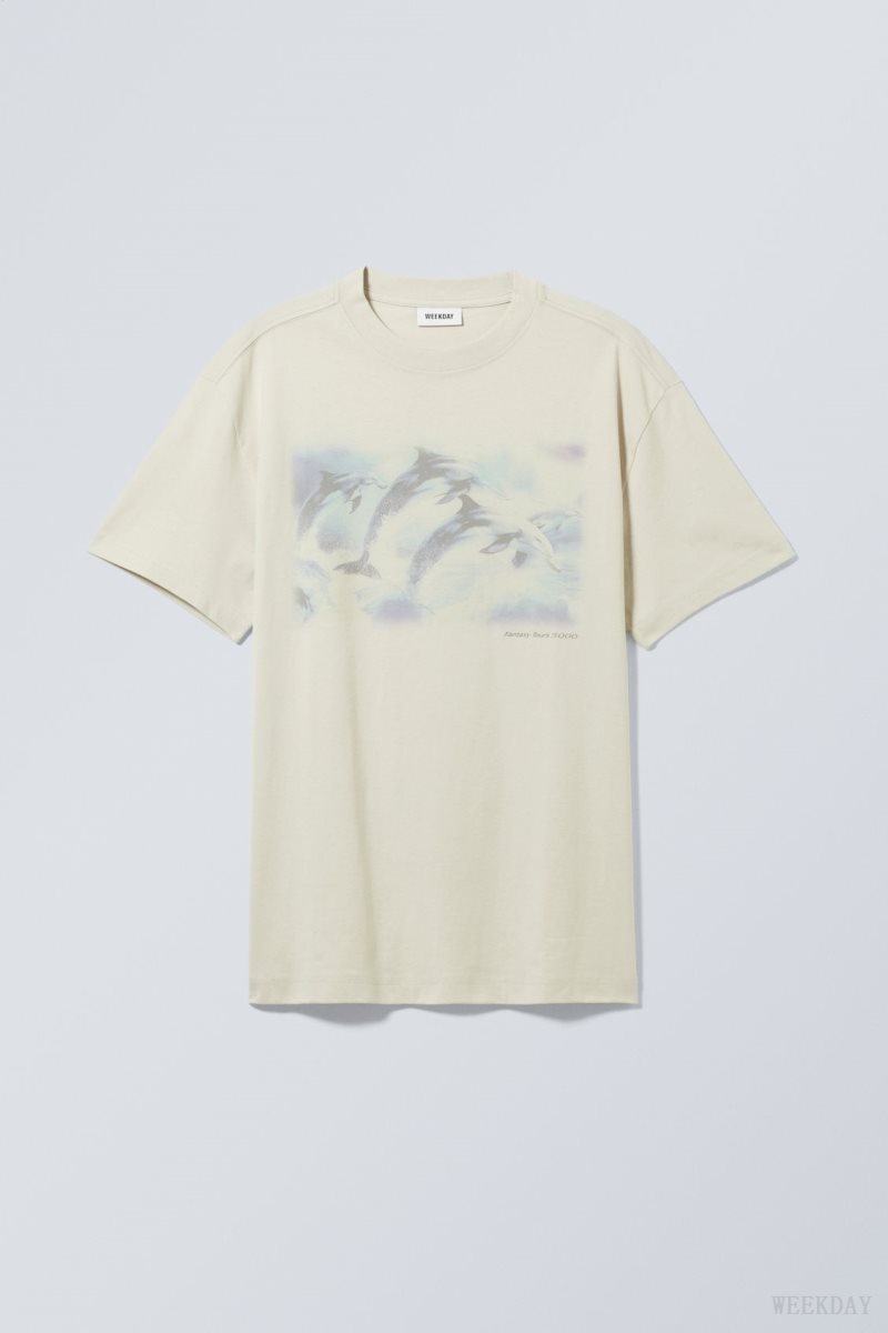 Weekday Oversized Graphic Printed T-shirt Fantasy Dolphin | WDFU1402