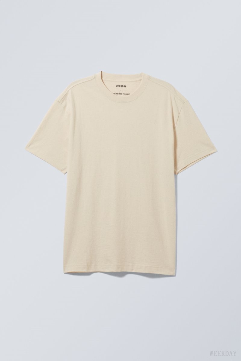 Weekday Oversized Linen Mix T-Shirt Oat Melange | YXUU1859