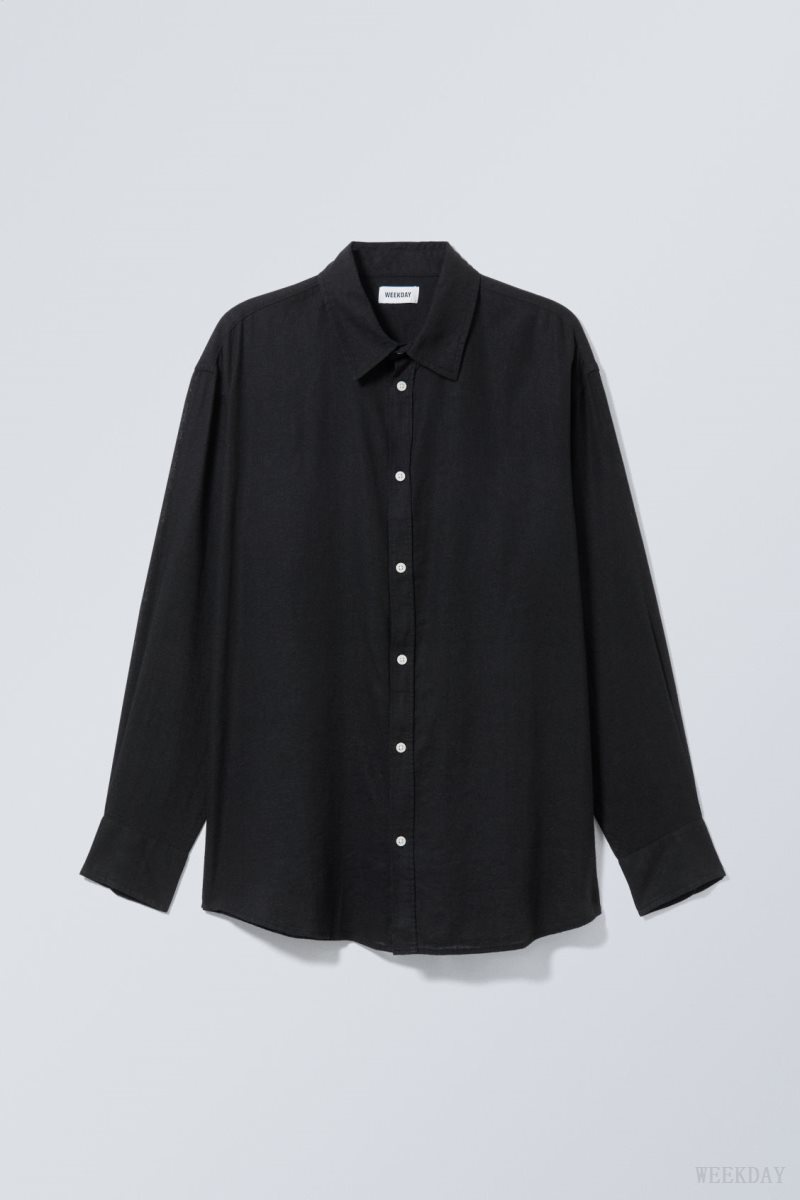 Weekday Oversized Linen Shirt Black | BKFC9963