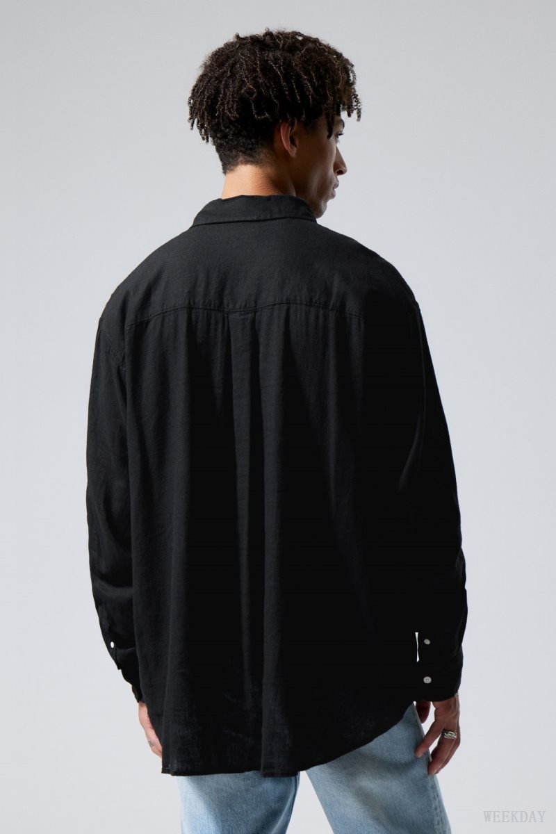 Weekday Oversized Linen Shirt Black | BKFC9963