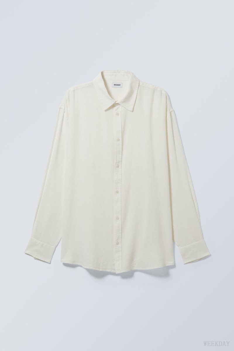 Weekday Oversized Linen Shirt White | WUND5965