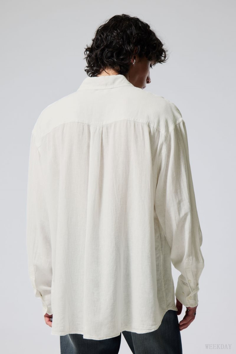 Weekday Oversized Linen Shirt White | WUND5965