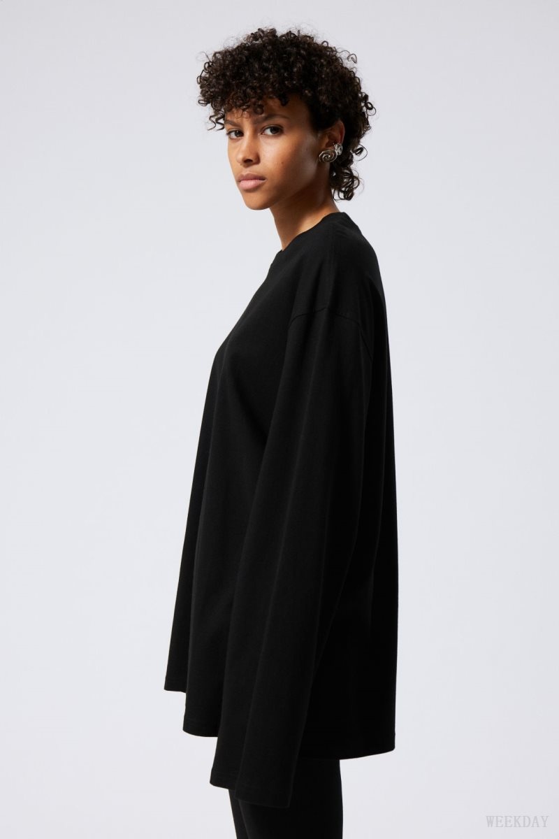 Weekday Oversized Long Sleeve T-shirt Black | YBNX0078