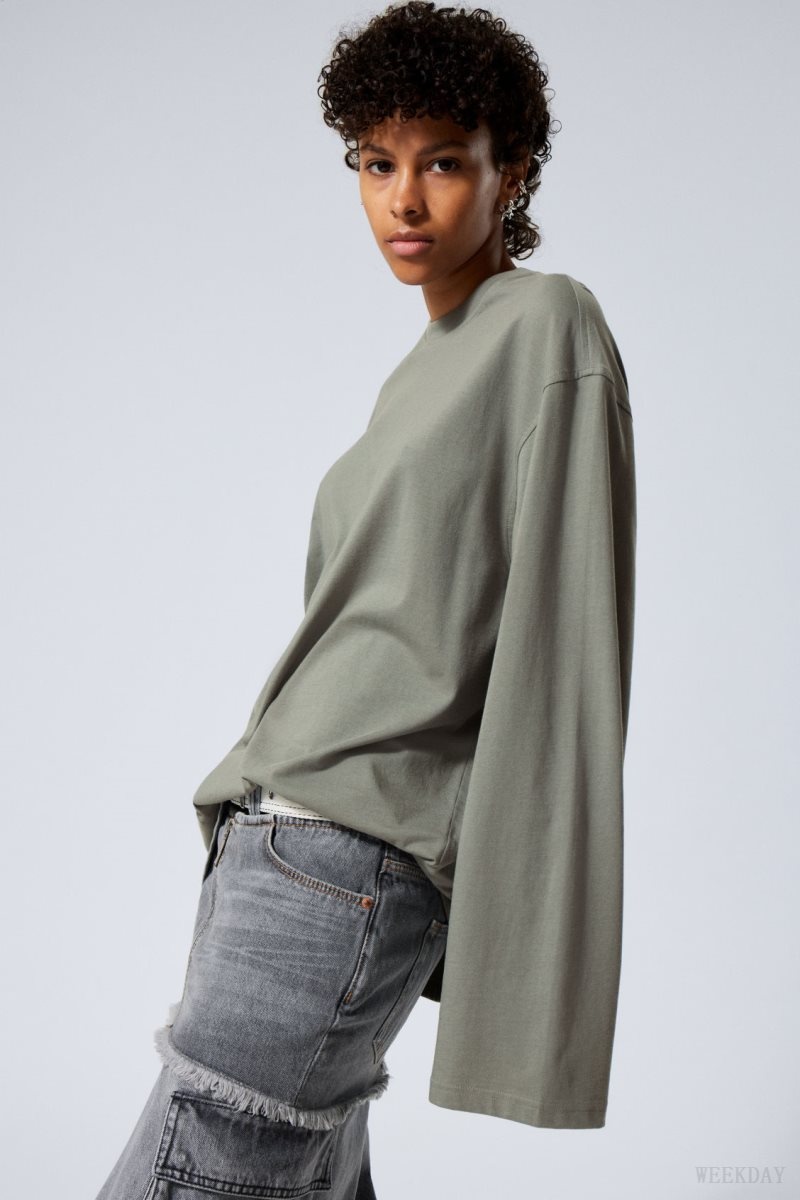 Weekday Oversized Long Sleeve T-shirt Grey | YNWU4238