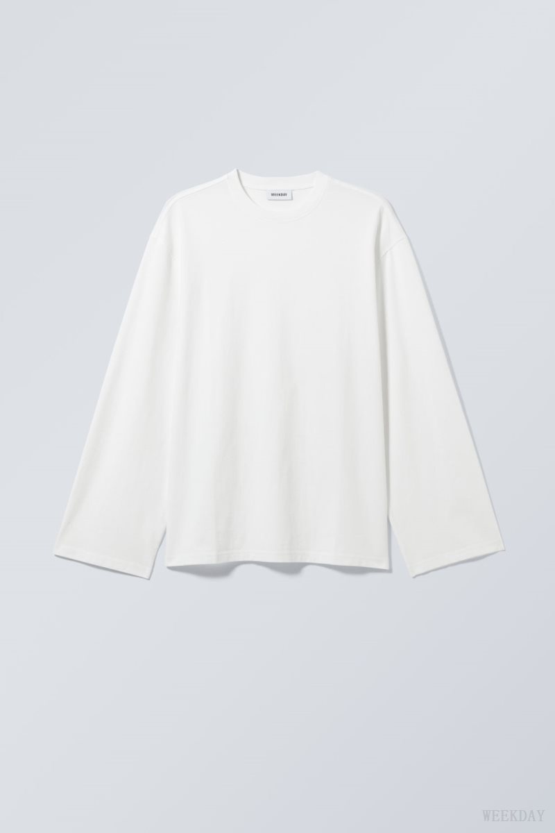 Weekday Oversized Long Sleeve T-shirt White | MOZK0926