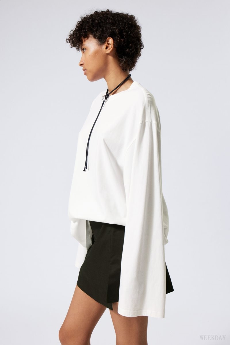 Weekday Oversized Long Sleeve T-shirt White | MOZK0926