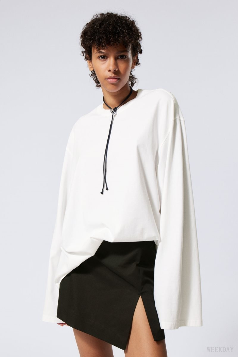 Weekday Oversized Long Sleeve T-shirt White | MOZK0926