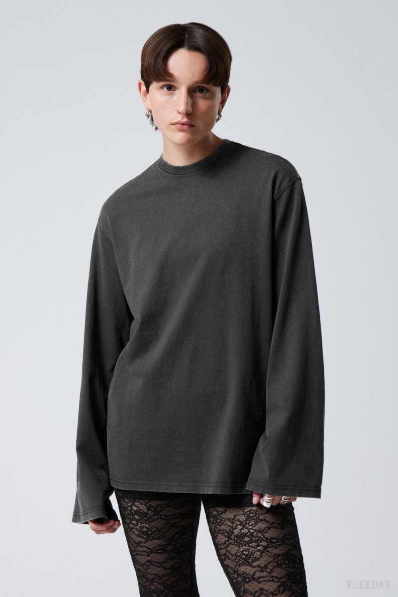 Weekday Oversized Washed Long Sleeve Top Grey | OYAE6092