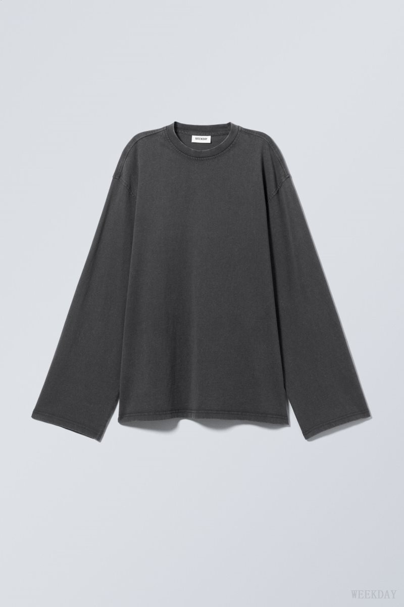 Weekday Oversized Washed Long Sleeve Top Grey | OYAE6092