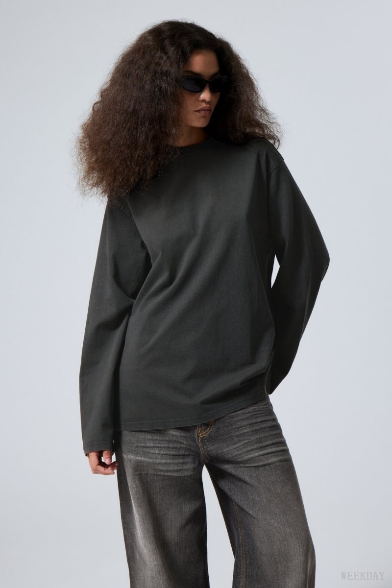 Weekday Oversized Washed Long Sleeve Top Grey | OYAE6092