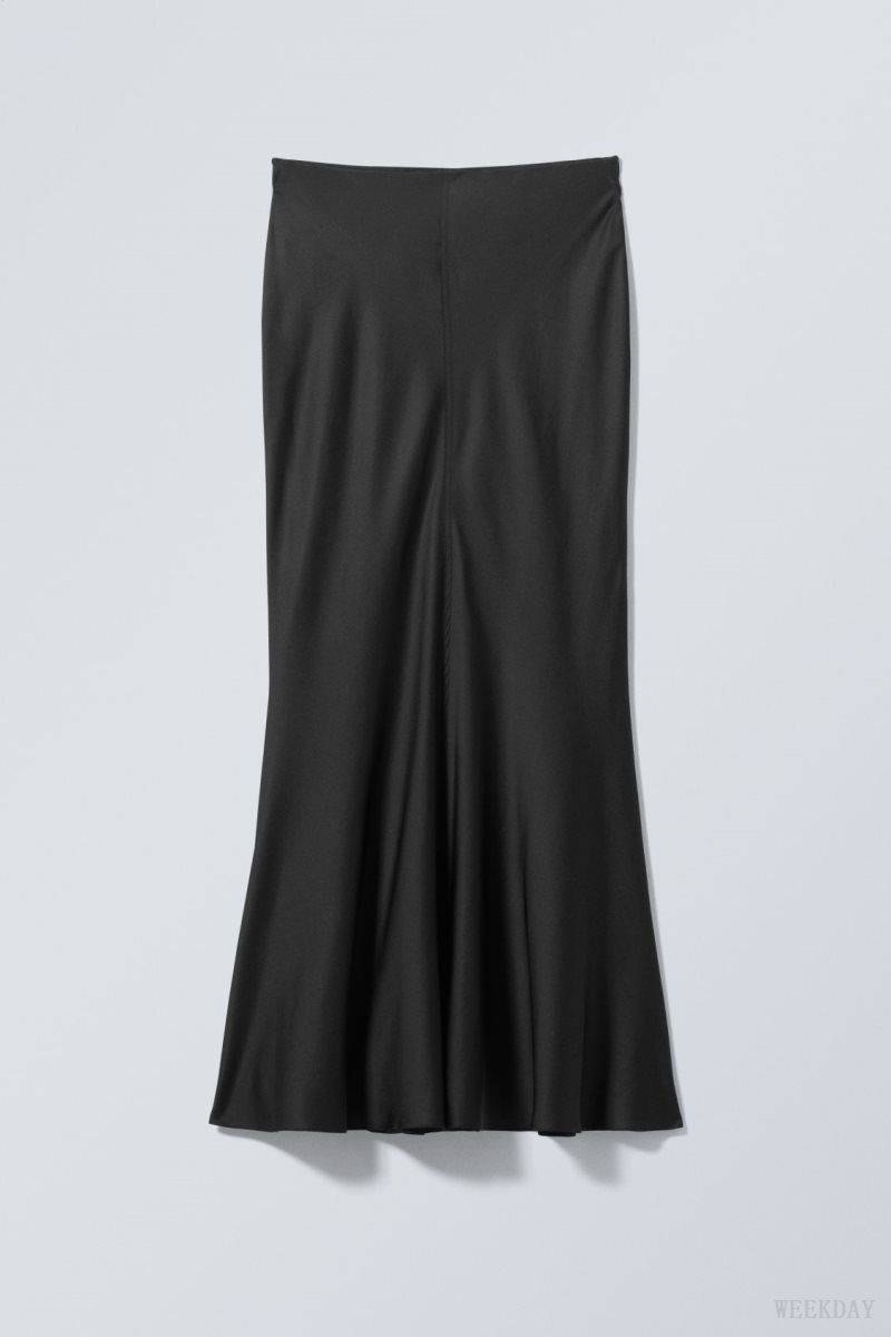 Weekday Paige Satin Long Skirt Black | MVFC1591