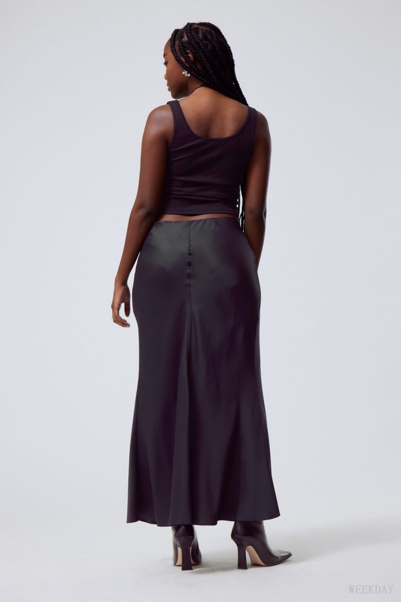 Weekday Paige Satin Long Skirt Black | MVFC1591