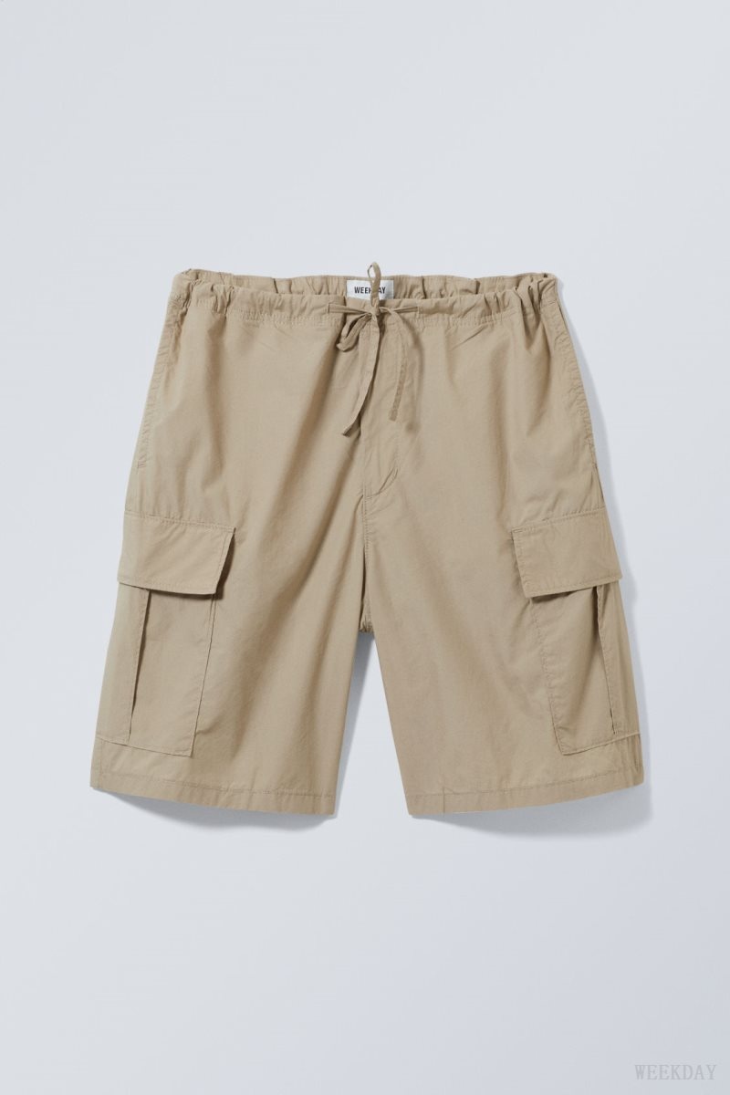 Weekday Parachute Loose Cargo Shorts Beige | RHOP8037