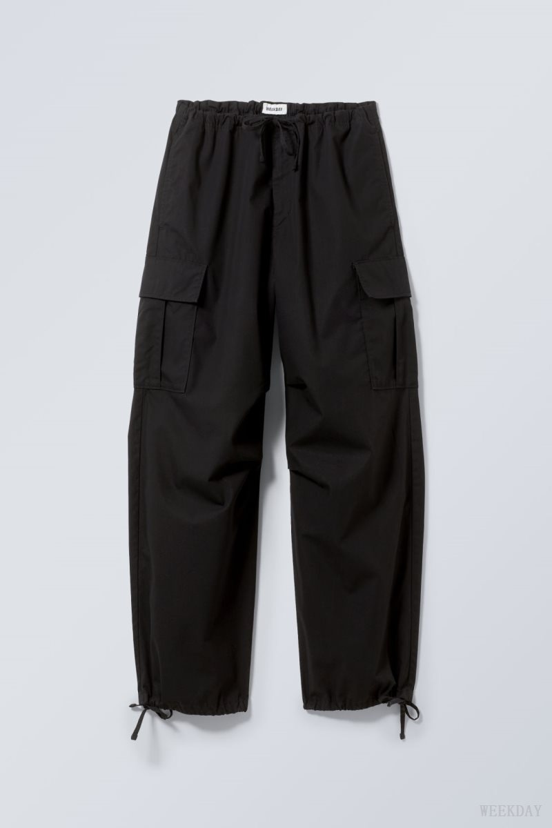 Weekday Parachute Loose Cargo Trousers Black | ZXFK1043