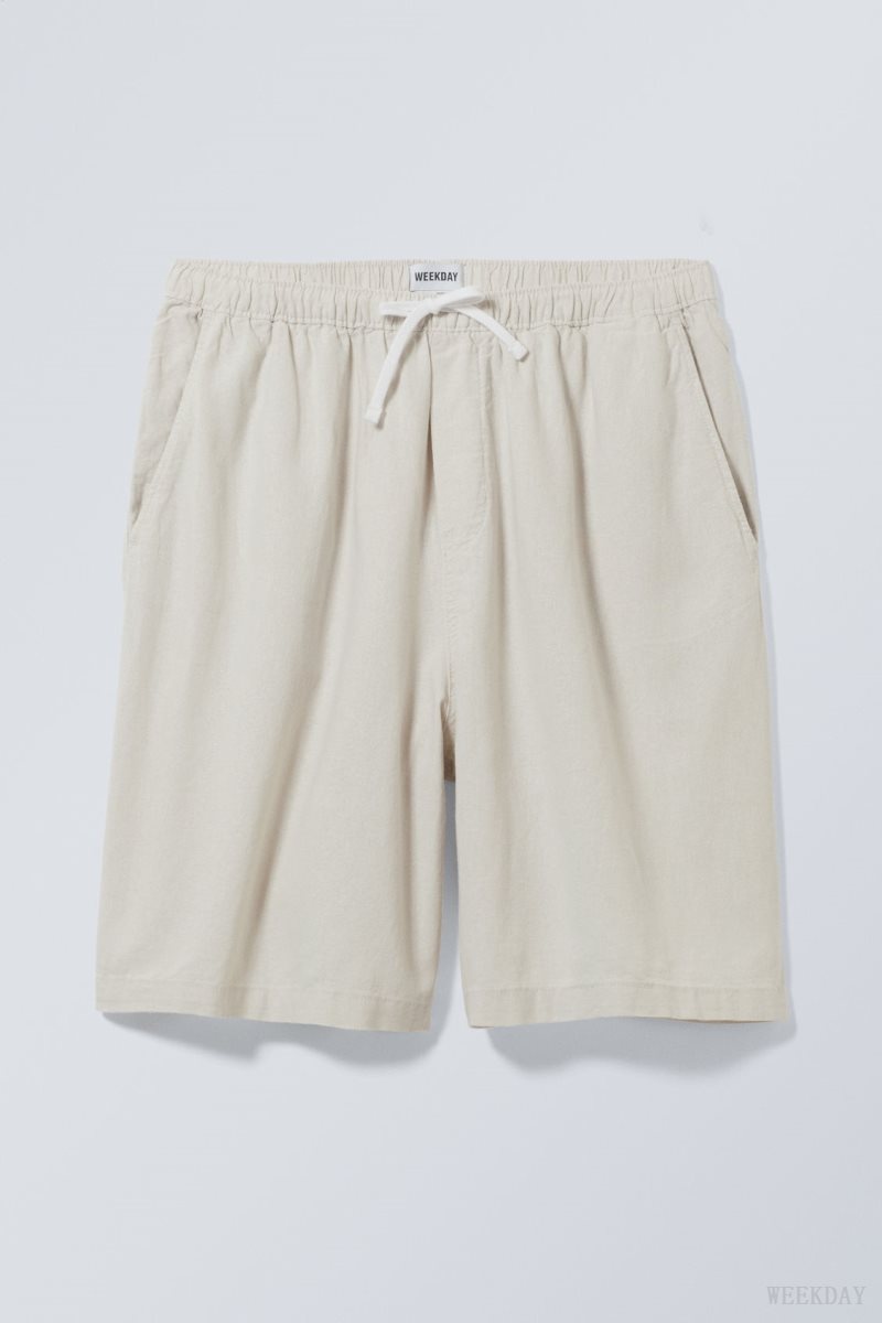 Weekday Patrik Loose Linen Shorts Beige | VTPZ2880