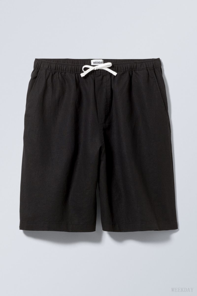 Weekday Patrik Loose Linen Shorts Black | BZUY7067