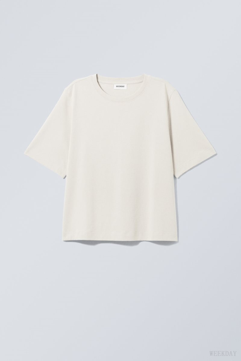 Weekday Perfect Boxy T-shirt Light Beige | FWSC4816