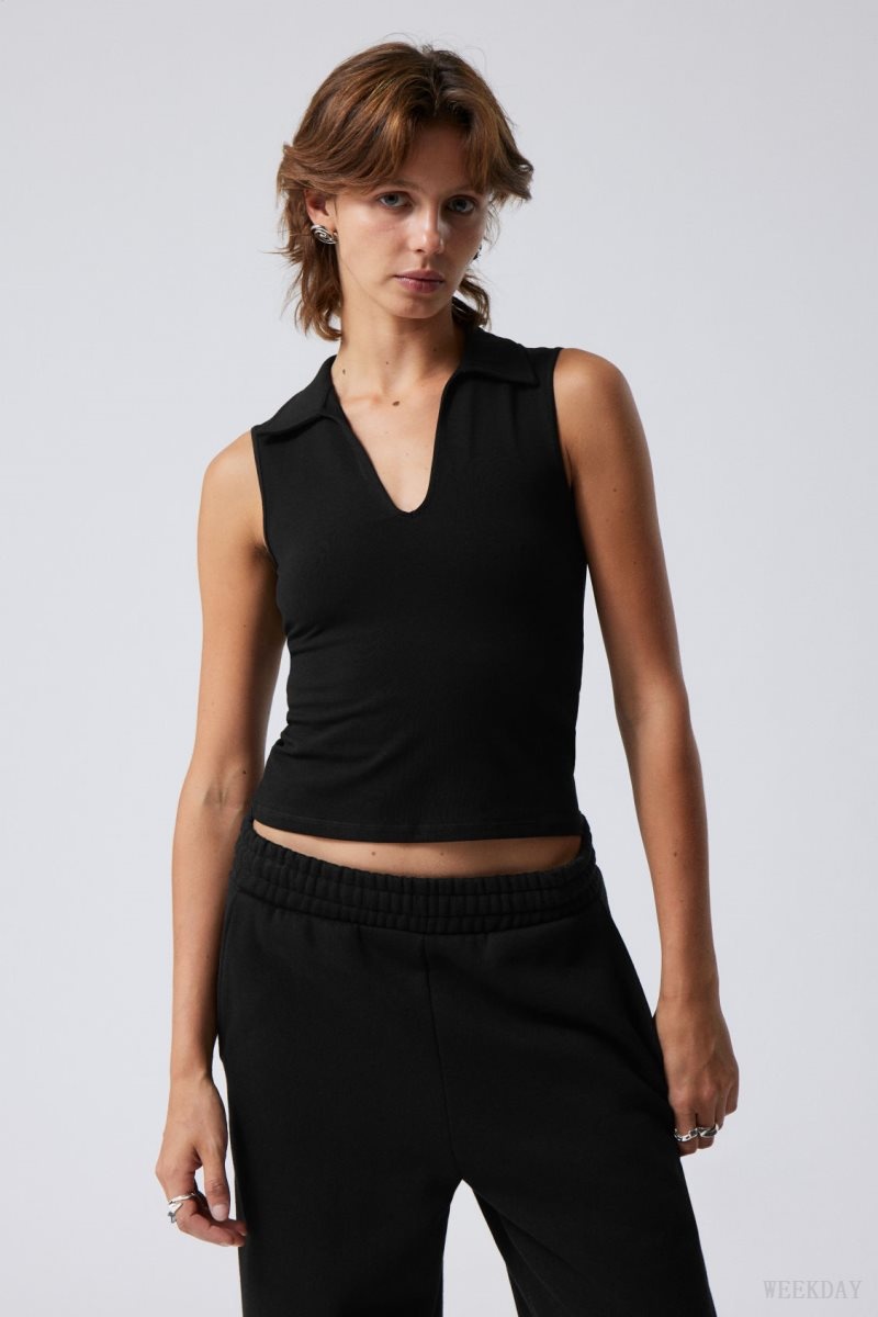 Weekday Phoebe Polo Top Black | NVUW9666