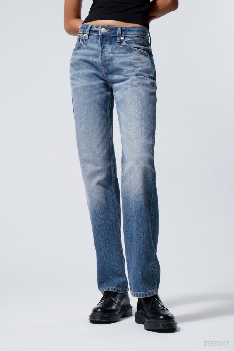 Weekday Pin Mid Straight Jeans Blue | JWXX7381