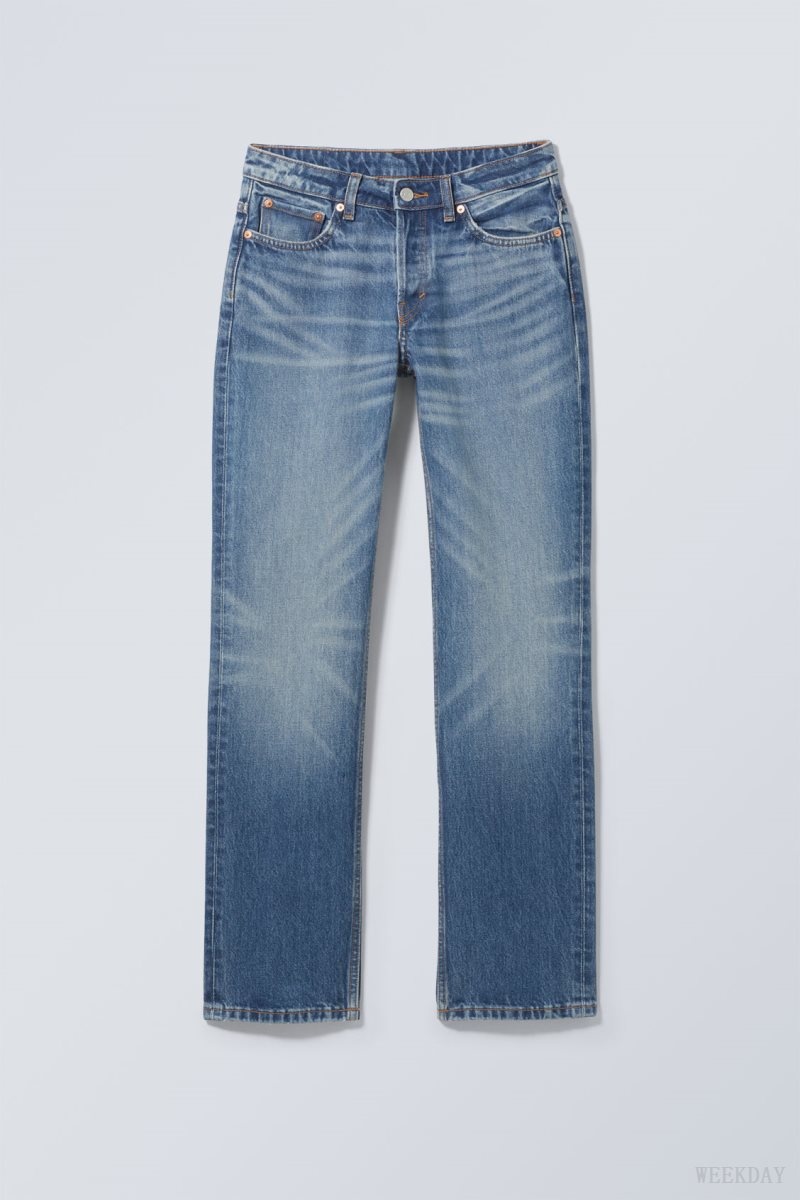 Weekday Pin Mid Straight Jeans Blue | JWXX7381