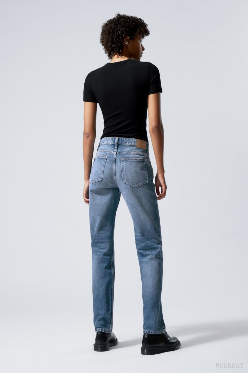 Weekday Pin Mid Straight Jeans Blue | JWXX7381