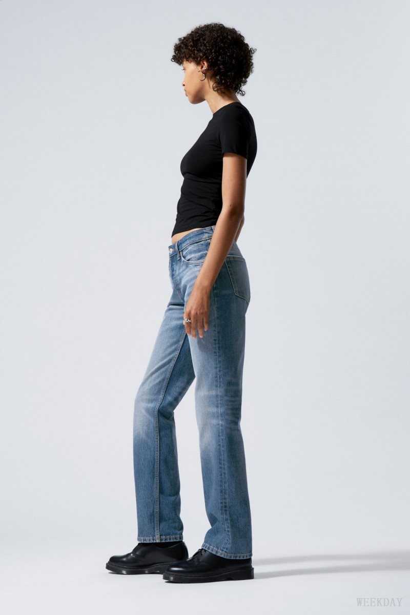 Weekday Pin Mid Straight Jeans Blue | JWXX7381