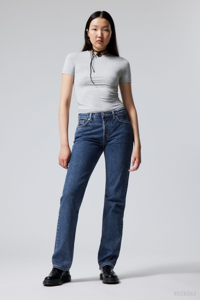 Weekday Pin Mid Straight Jeans Blue | QWOO9192