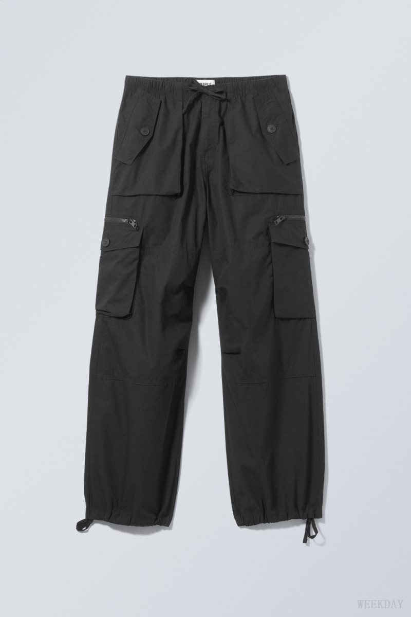 Weekday Piper Loose Cargo Trousers Black | YZYO5856