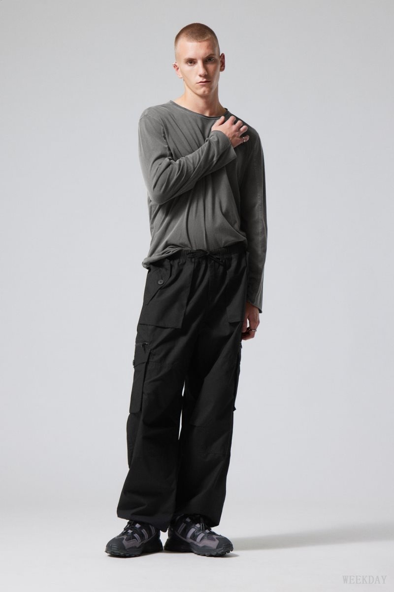 Weekday Piper Loose Cargo Trousers Black | YZYO5856