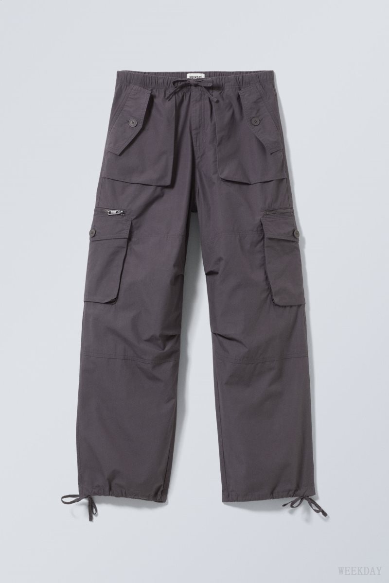 Weekday Piper Loose Cargo Trousers Dark Grey | DTWQ1052