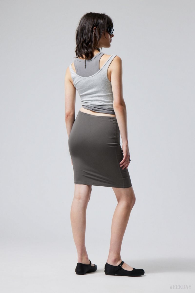 Weekday Rachel Tube Midi Skirt Dark Grey | XJDH8977