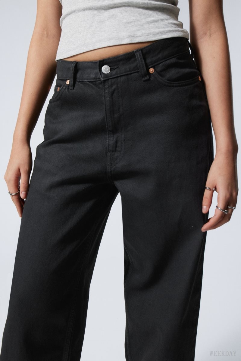 Weekday Rail Mid Loose Coated Jeans Black | DAFM5035