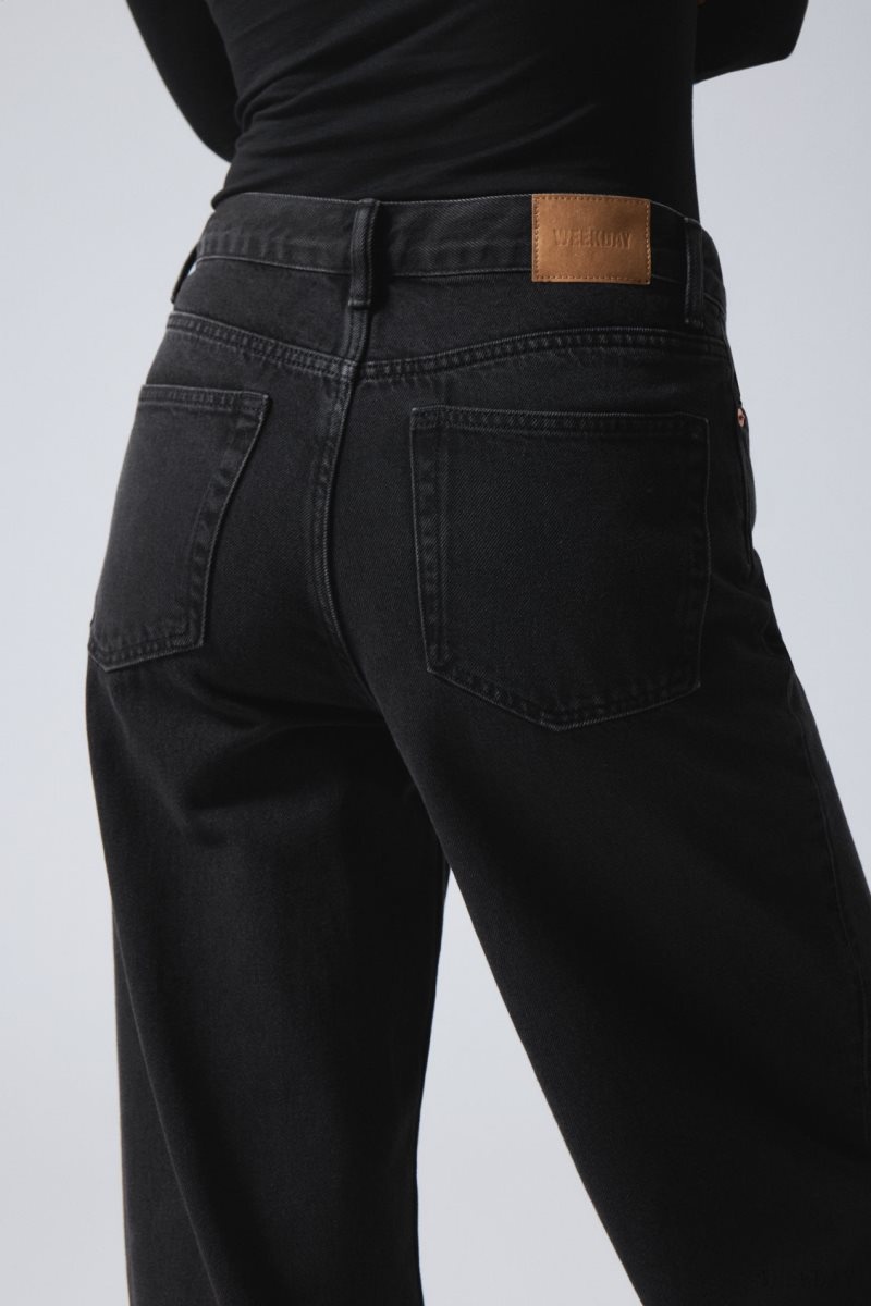 Weekday Rail Mid Loose Straight Jeans Black | YMIM6142