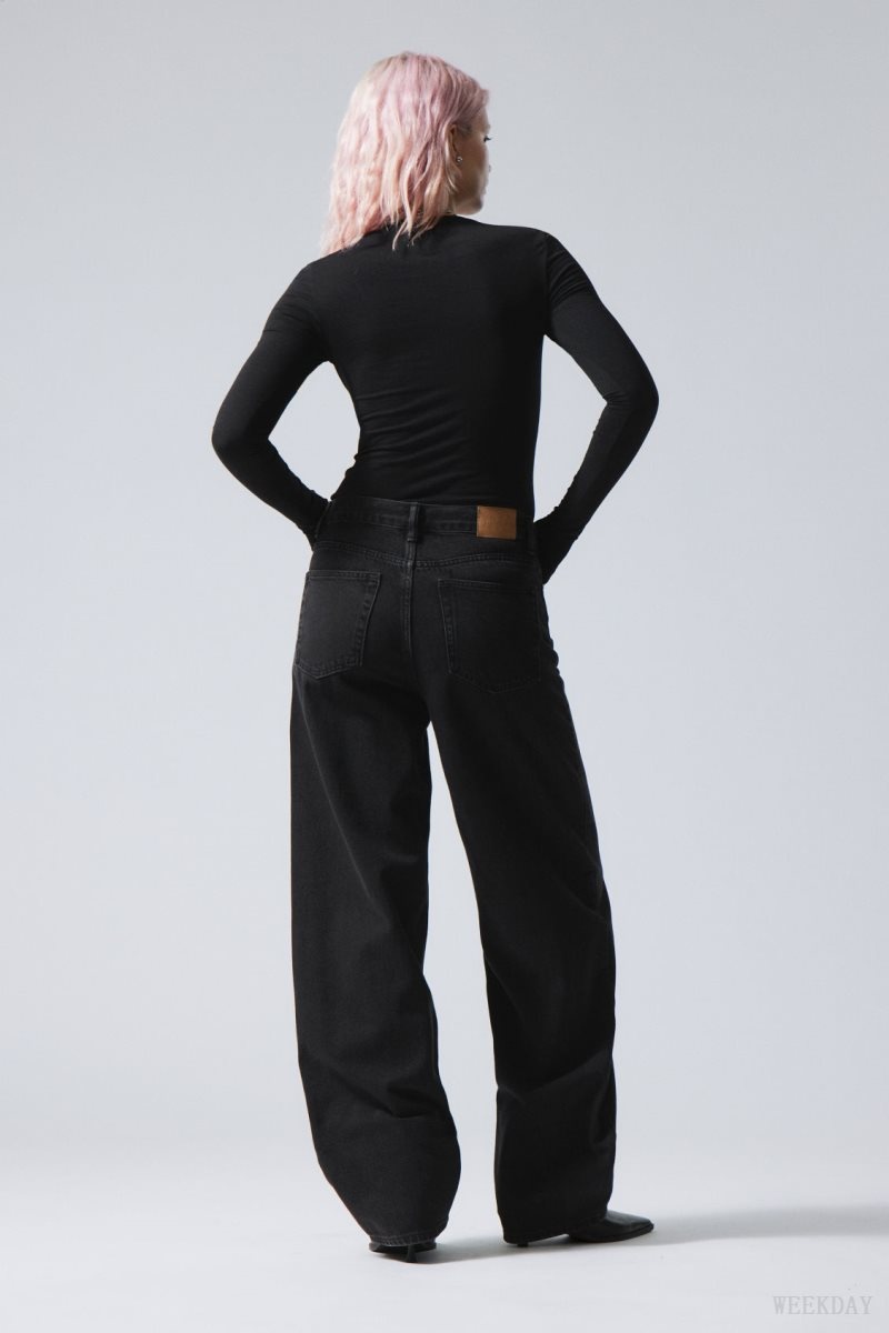 Weekday Rail Mid Loose Straight Jeans Black | YMIM6142