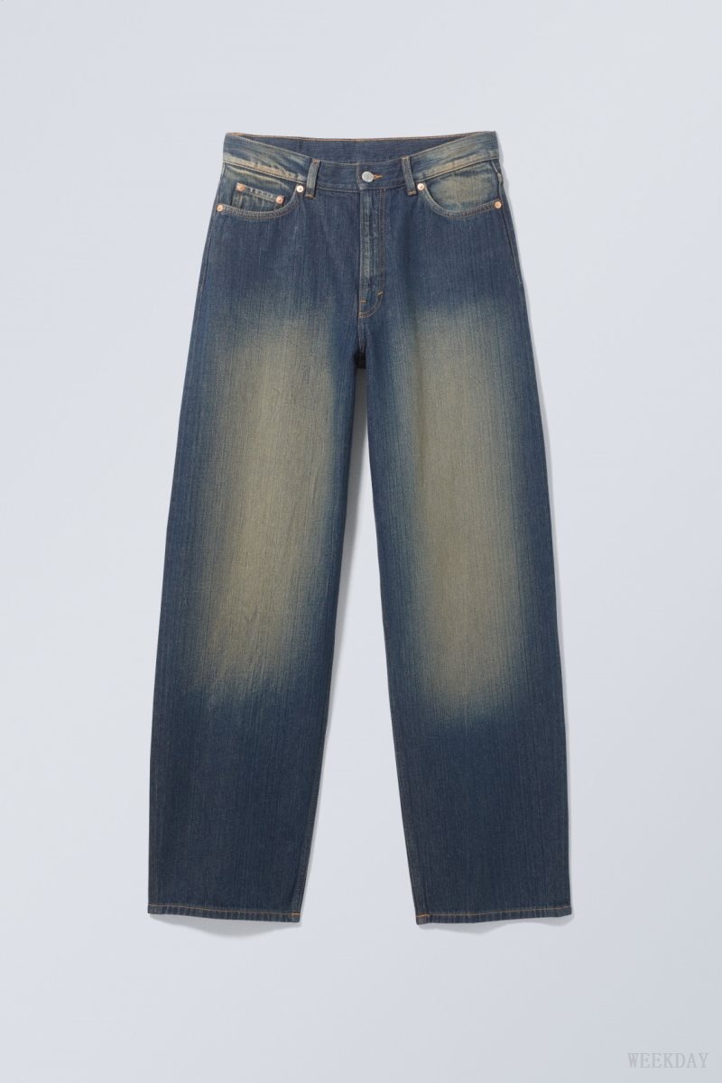 Weekday Rail Mid Loose Straight Jeans Blue | CBBV2943