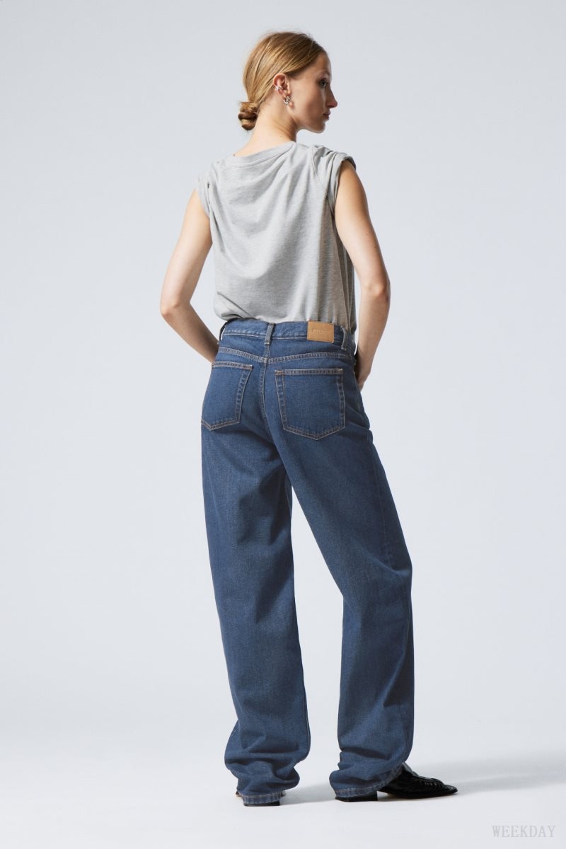 Weekday Rail Mid Loose Straight Jeans Blue | ARYN2479