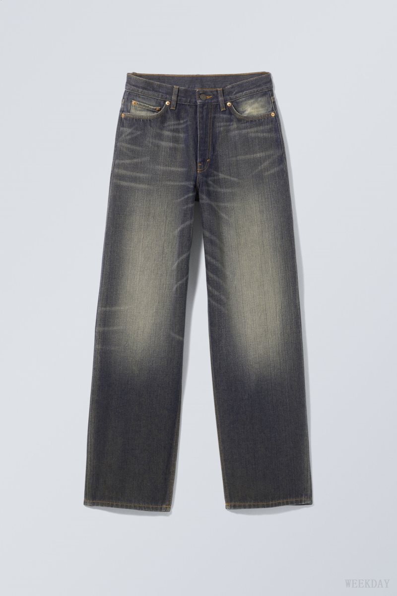 Weekday Rail Mid Loose Straight Jeans Blue | VKGK4331