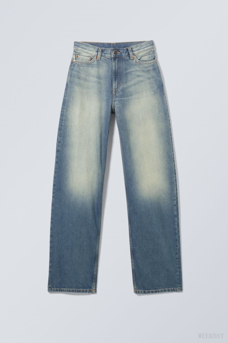 Weekday Rail Mid Loose Straight Jeans Blue | JLKJ8354