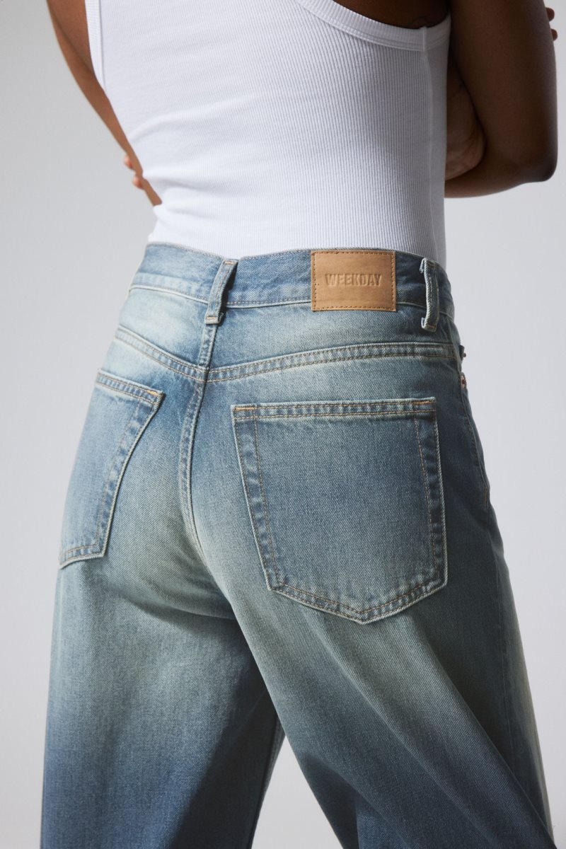 Weekday Rail Mid Loose Straight Jeans Blue | JLKJ8354