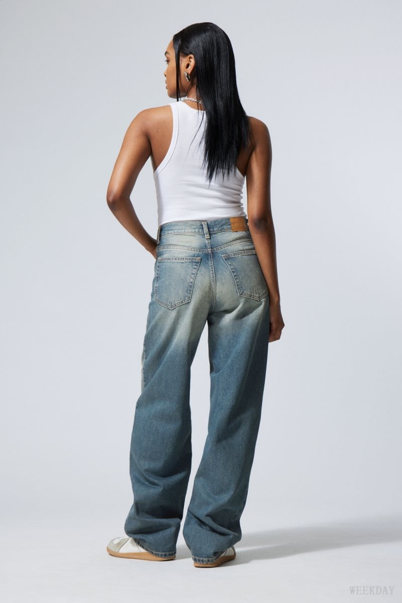 Weekday Rail Mid Loose Straight Jeans Blue | JLKJ8354