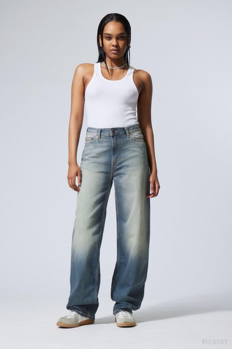 Weekday Rail Mid Loose Straight Jeans Blue | JLKJ8354