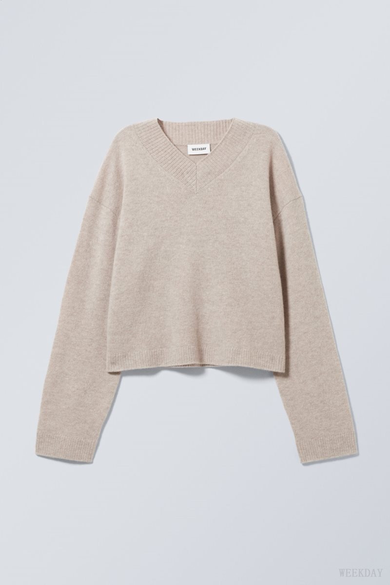 Weekday Reese V-neck Wool Sweater Light Mole | TMWA8605