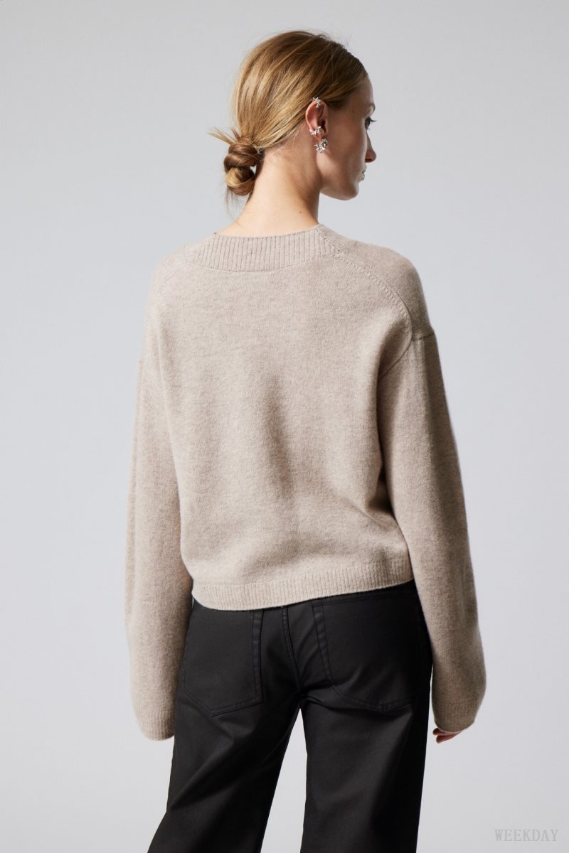 Weekday Reese V-neck Wool Sweater Light Mole | TMWA8605