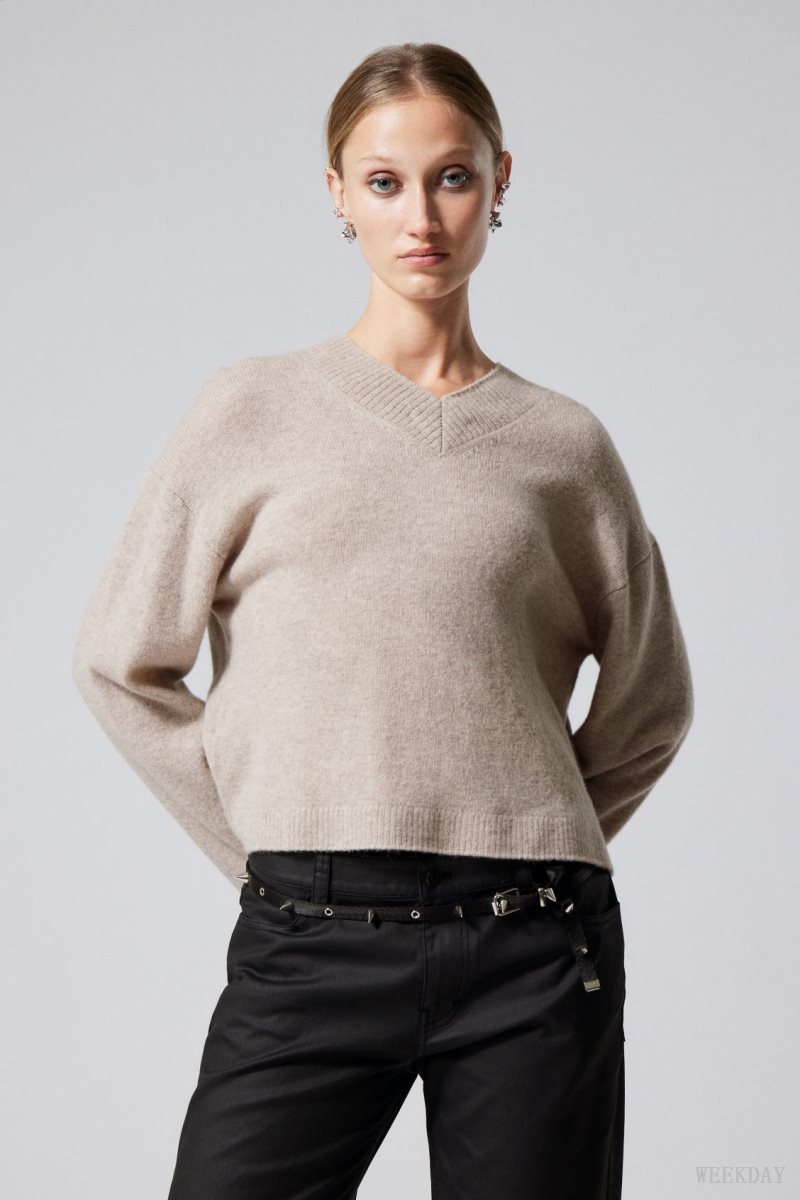 Weekday Reese V-neck Wool Sweater Light Mole | TMWA8605