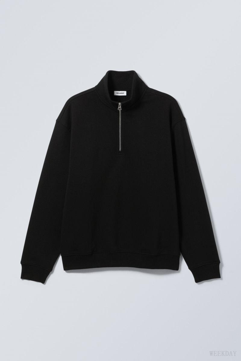 Weekday Relaxed Heavy Half Zip Sweater Black | QAUH8572